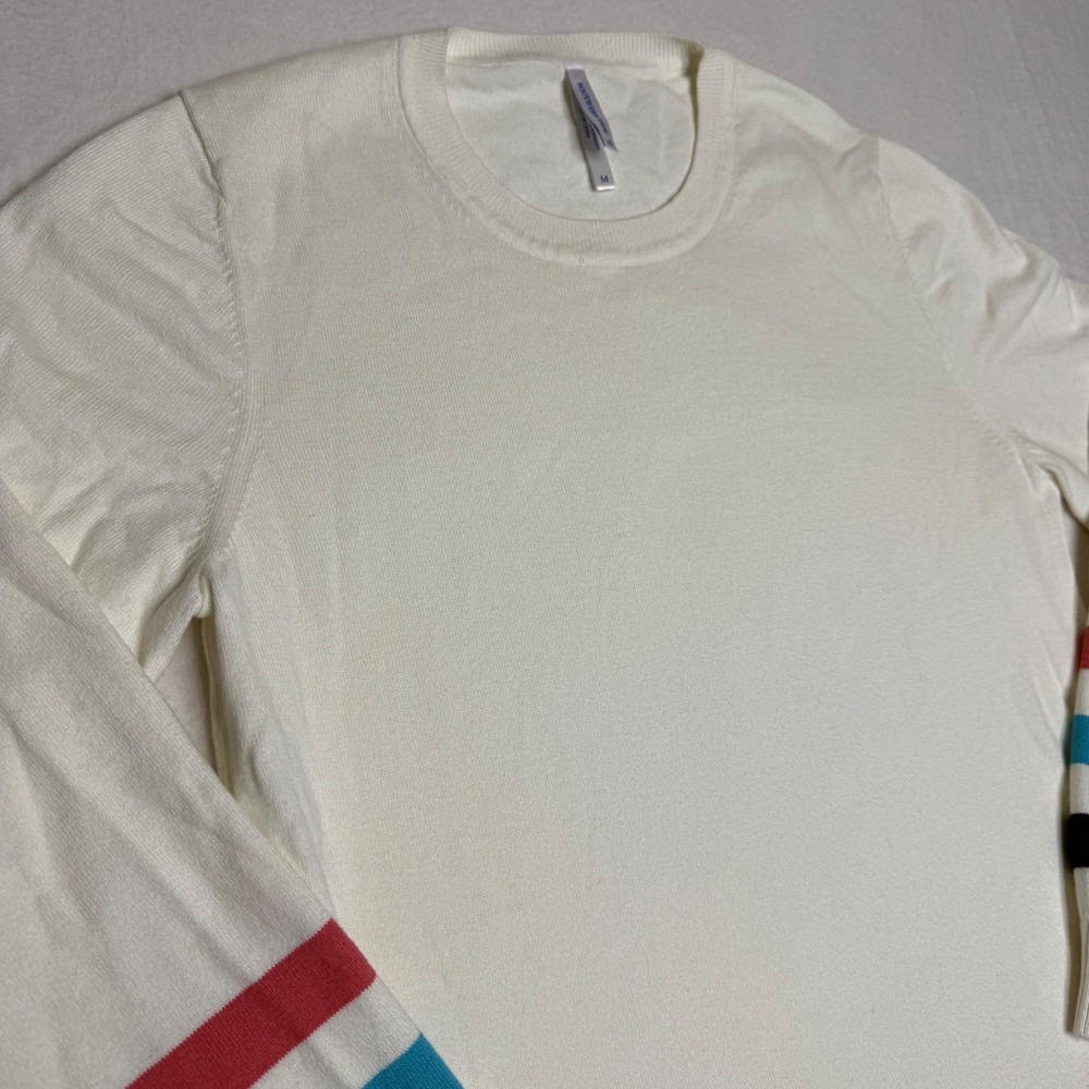 SOUTHERN TIDE Cream Cotton Cashmere Crew Neck Sweater Striped Cuffs Women's M